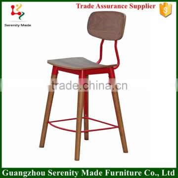 2016 Hot sale plywood antique wooden bar stool high chair with pylwood seat back