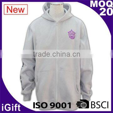 2016 New Customized wholesale shiny black 100% polyester satin grey zip hoodie