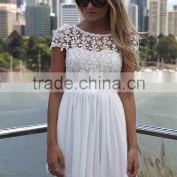 Onen Trade assurance wholesale summer short sleeve lace chiffon patchwork dress casual floral pleated dress 4938 Bo