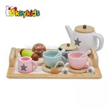 Most popular children afternoon wooden toy tea cup set with tray W10B318
