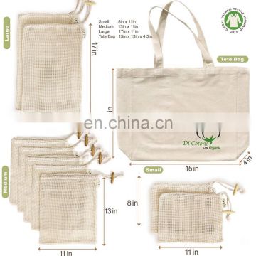 Reusable Produce Bags Organic Cotton Mesh Bags for Grocery Shopping and Storage Washable, Biodegradable, Eco Friendly GOTS
