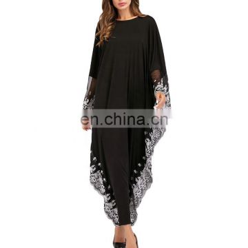 TWOTWINSTYLE Embroidery Flower Women's Dress Female O Neck Batwing Sleeve Patchwork Mesh Hollow Out