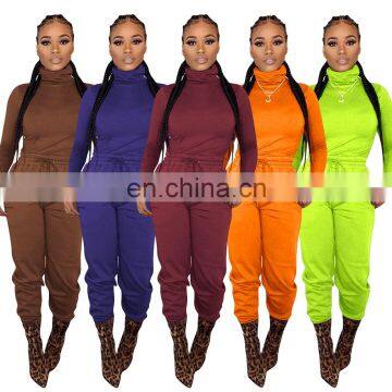 Women Two Piece Set Long Sleeve Shirt Turtleneck Top + Flare Pants Casual Joggers Pants Tracksuits