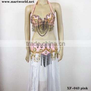 pink sequin beaded bra top and belt costume (XF-043 pink)