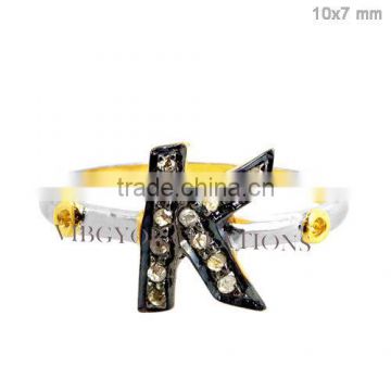14k Gold 92.5 Sterling Silver K Letter Ring Alphabet Ring jewelry,Pave Diamond letter K Ring Name Ring Pave Diamond Alphabet