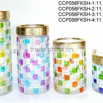 CCP056FKSH hand-painted glass jar with plastic golden lid