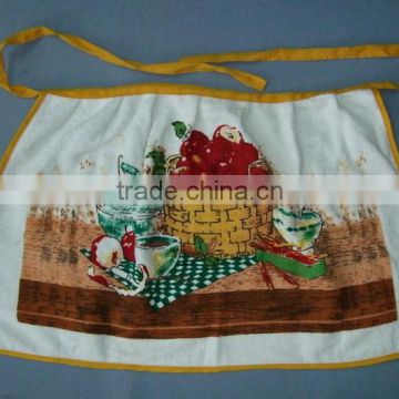 yellow border cotton waist kitchen apron with pigment printing