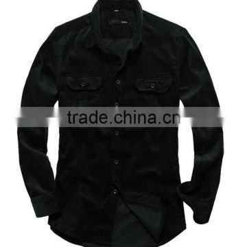 MENS BLACK BRUSHED LISTED FLANNEL SHIRT WITH TWO CHEST POCKETS