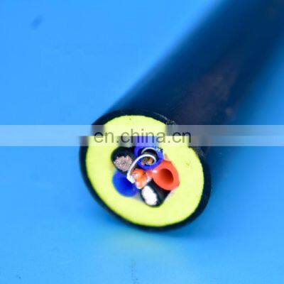 Double layer jacket neutrally buoyant tether underwater fiber optic cable with air tube and power core