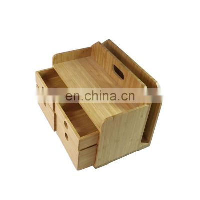 Wholesale Eco-friendly Natural Bamboo Storage Boxes Custom Logo Table Organizer Box With 4 Drawers