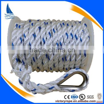 10mm nylon twisted mooring rope anchor line with thimble for marine usage
