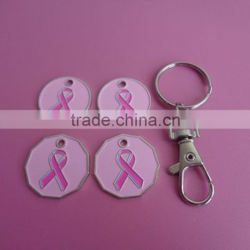 Breast Cancer Awareness Pink Ribbon Suppermarket Cart Trolley Coin Keychain