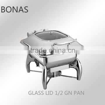 Delux stainless steel 1/2 GN PAN hydraulic induction chafing dish mechanical hinge chafer with glass window