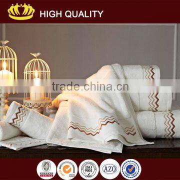 100% cotton white plain soft terry embroidery wave hotel towel set