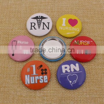 Custom printing logo nurse tin button badge with safety pin
