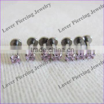 Round Zircon Design High Polish Stainless Steel Unique Labret Jewelry [SS-L958A]