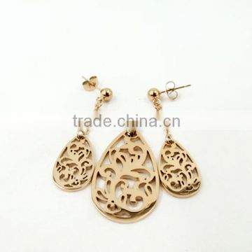 laser cut rose gold water drop jewelry set stainless steel jewelry