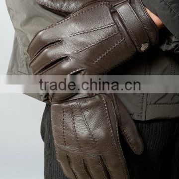 Fashion mens fur lined brown deerskin leather gloves