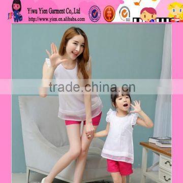 2015 Wholesale Hot Sale In Alibaba Chiffon Suit Casual Style Mother Daughter Family Set Clothes