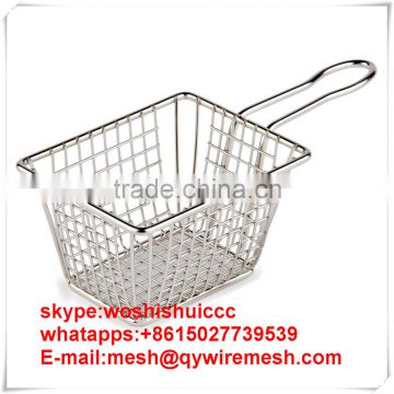 chrome plated bbq grilling basket with wooden handle