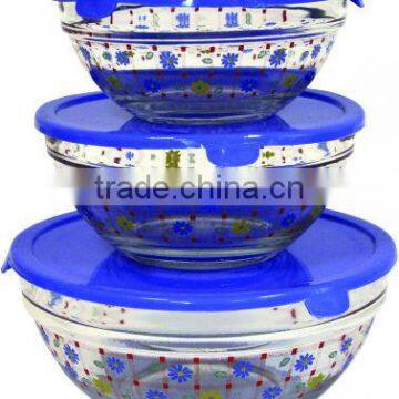 Wholesales glass bowl with decal cheaper,3pcs bowl set