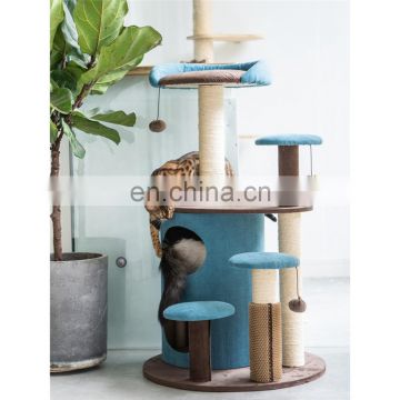High-end royal style blue cat climbing tower frame cute princess pink cat sisal scratching tree with hair brush