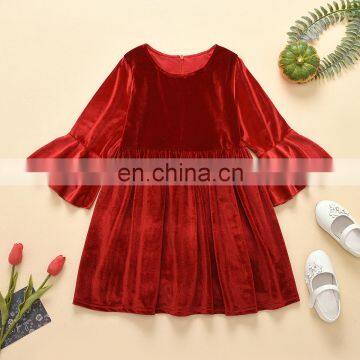 RTS  Bell Sleeve Dress Christmas Dress Girls Velvet Dress