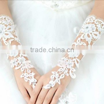 Instyles ivory long satin lace pearl fingerless gloves wedding bridal bridesmaid opera