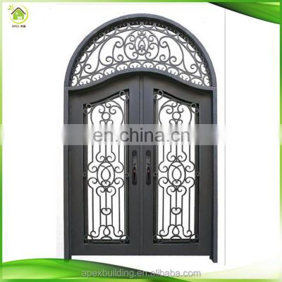 Decorative wrought iron main glass door panels