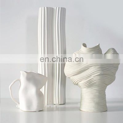Modern Nordic Irregular Shape White Matte Ceramic Home Decor Flower Vase