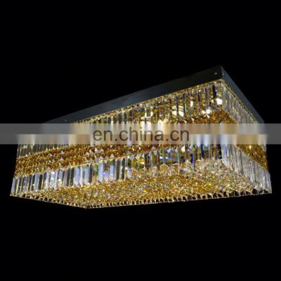Contemporary Modern Rectangle LED Crystal Chandelier Luxury Silver Flush Mount Ceiling Light for Reading and Dining Room