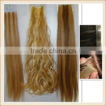 Highlight Skin Weft Tape Remy Hair Extensions , Lock Hair Extension