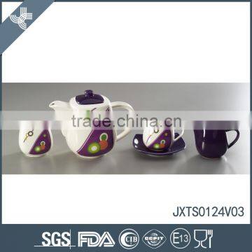 2016 hot sale 15pcs porcelain gold line decal and color design tea set