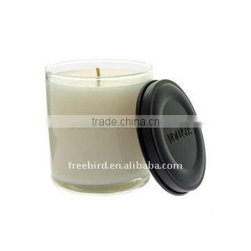 Scented candle in clear glass& black lid