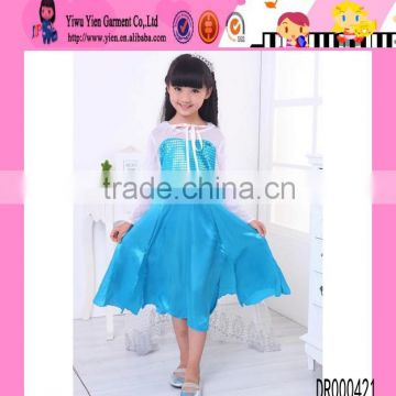 High Quality Blue Sky Long Sleeve Dress Kids Favorite Beautiful Frozen Elsa Dress Wholesale