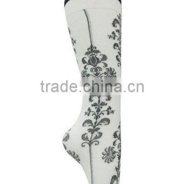 black flower jacquard white women socks