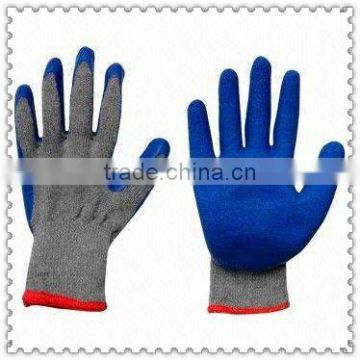 Grey blue yarn knitted latex dipped glovesJRE43