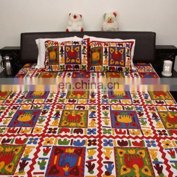 Indian vintage 100 % cotton bedsheet embroidered handmade design jaipuri bedspread Bedsheet