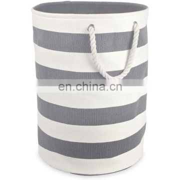 large nautical blue stripe linen laundry basket rope handle foldable storage bin round kids  laundry hamper basket