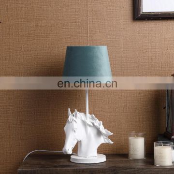 UK fashion design animal shape white horse resin base custom bedside lamps with custom logo