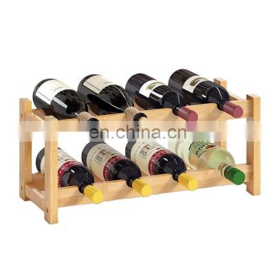 Bamboo Wine Rack 8 Bottle 2 Tier Wine Racks Bar Counter Cabinet Wine Glass Holder Storage Shelf for Kitchen