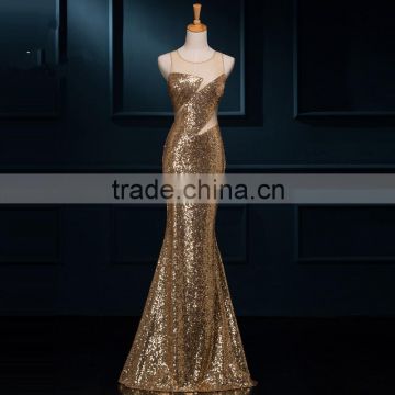 C71551A Gold mermaid night gown evening prom dress party dress for young ladies