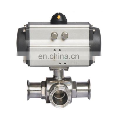 COVNA 1 inch 3 Way Tri Clamp Sanitary 304 Stainless Steel Pneumatic Actuated Food Grade Ball Valve