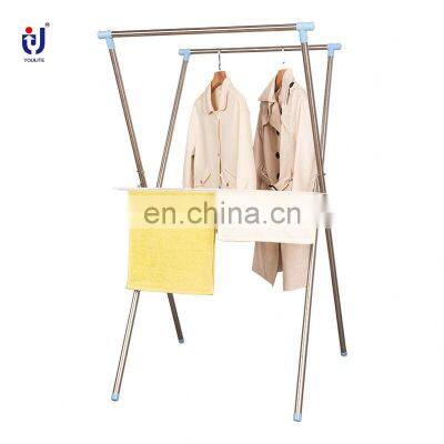 X Shaped Mobile Vertical Metal Foldable Clothes Drying Cloth Hanger Garment Rack