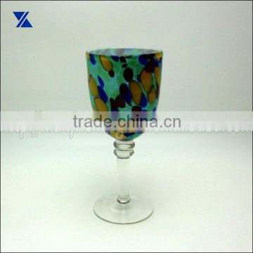 confetti color wine glass with ball stem hand blown