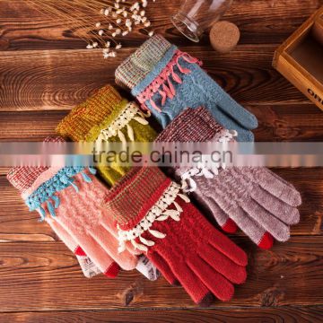 Solid Color Touch Screen knitted gloves fingers fashion ladies gloves, full finger gloves