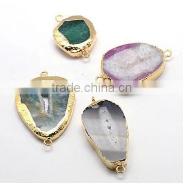 Gold Plated Natural Geode Druzy Agate Connector Links(G-J128-22)