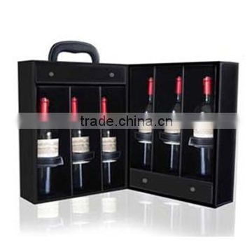6 wine bottle gift box in PU leather material with metal handle