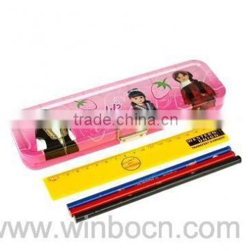Sliding button Two-layer kids students tin pencil case