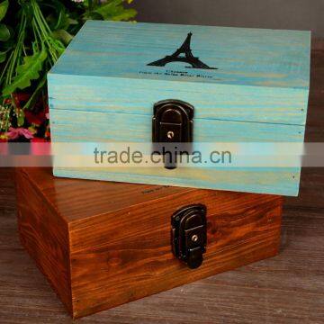 N535 Hot Sell Wooden Storage Box Effel Printing Retro Sundries Holder Box
